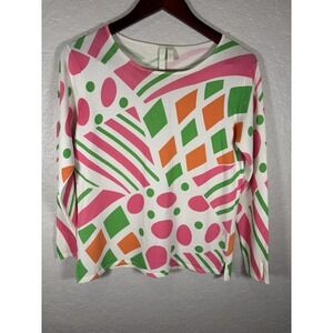 VTG‎ Women's Debra Deroo Geometric Shirt Pink/Green/White Size Small